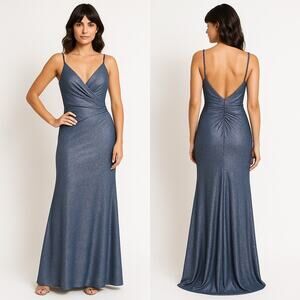 2010s Terani Couture Royal Silver Beaded Metallic Evening Gown Size 2 NWT